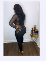 Load image into Gallery viewer, “ Got It Going On” Lace Up Mesh Jumpsuit
