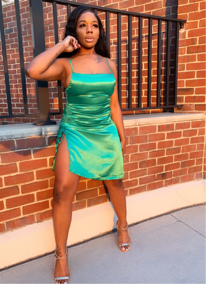 “ Sasha “ green satin dress