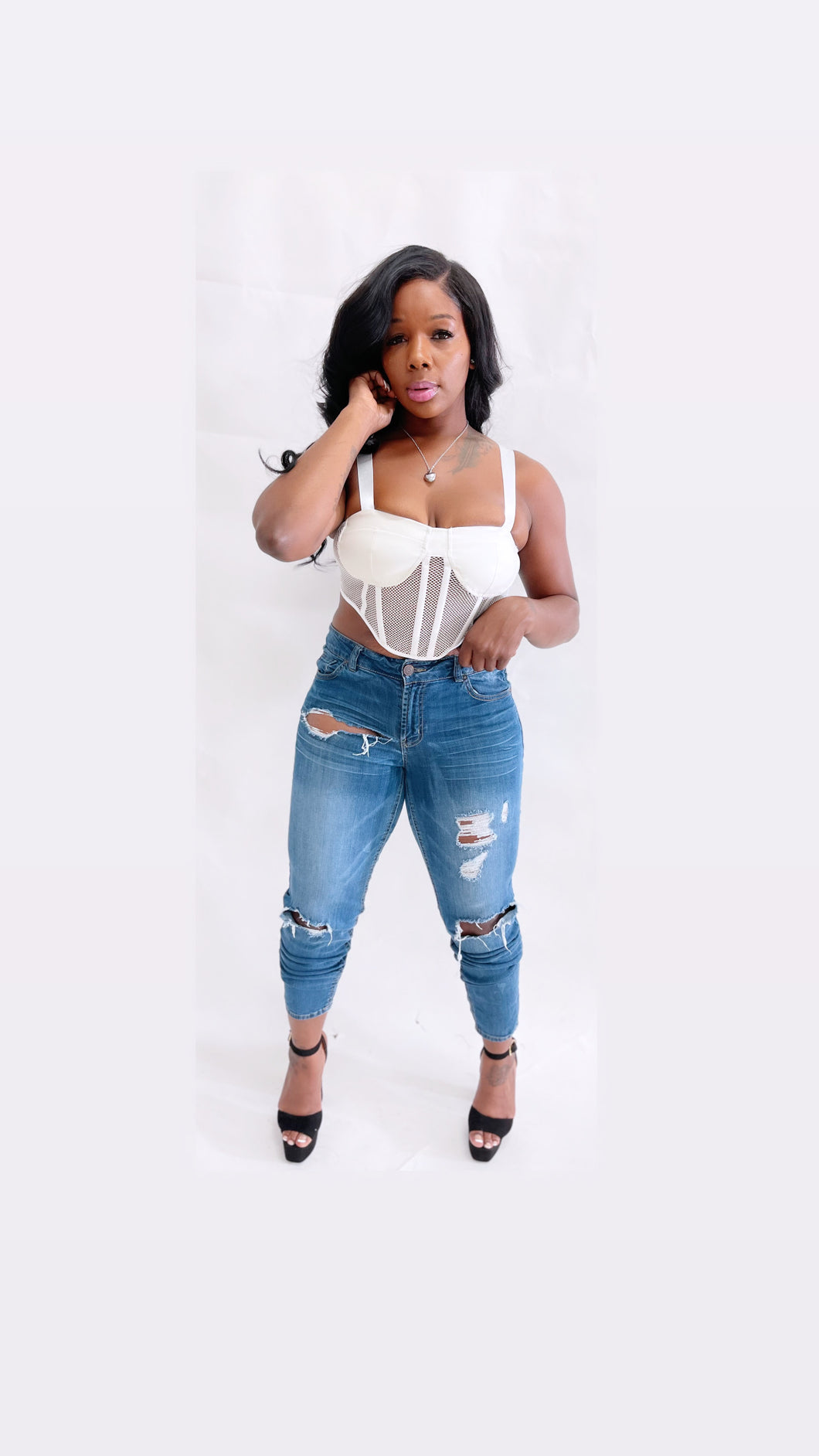 Chingy | net/ faux leather crop top