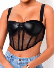 Load image into Gallery viewer, Chingy | net/ faux leather crop top
