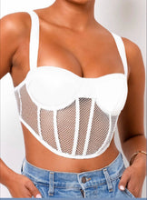 Load image into Gallery viewer, Chingy | net/ faux leather crop top
